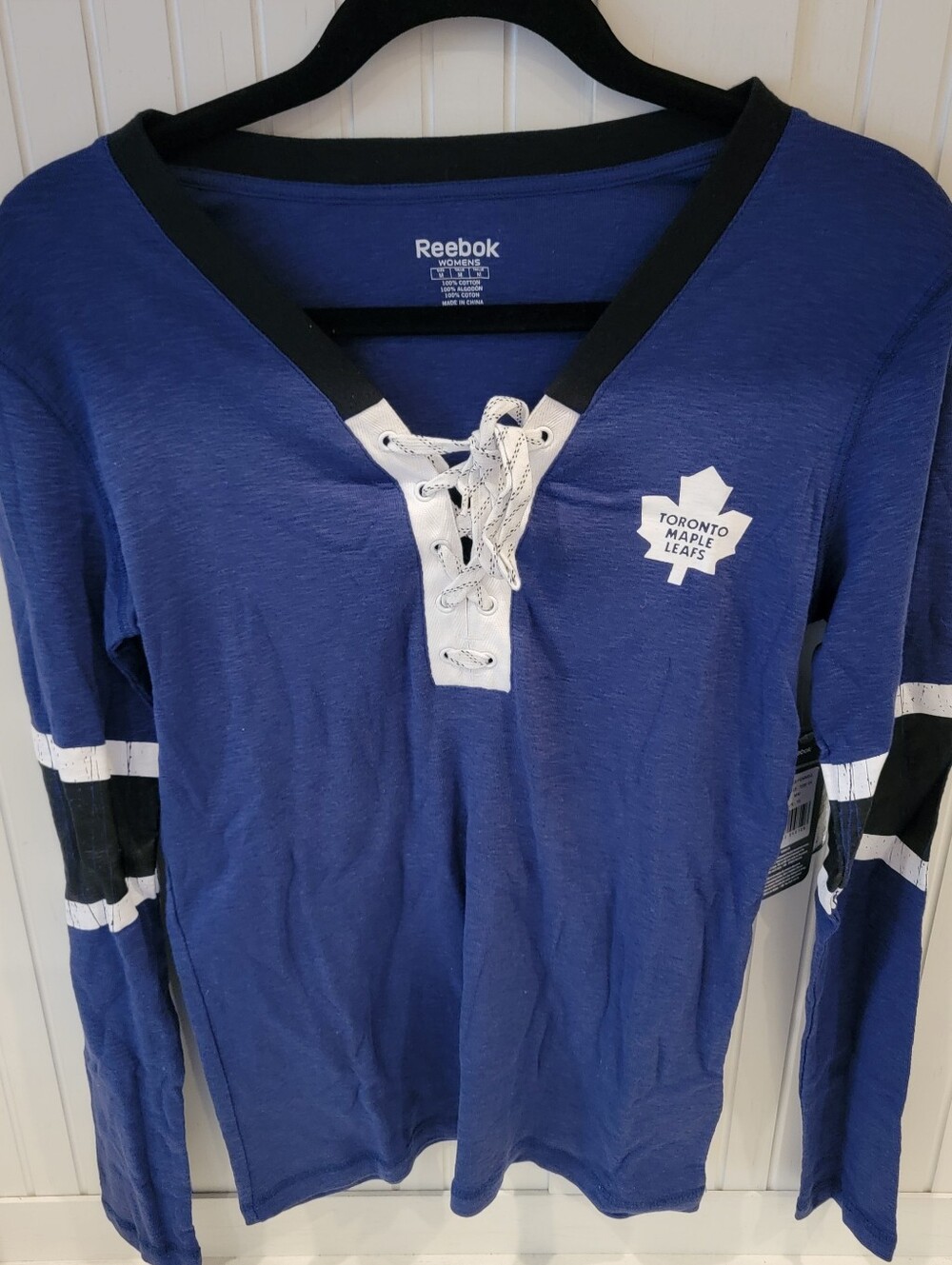 Reebok Blue Toronto Maple Leafs Lace-Up Long Sleeve Top